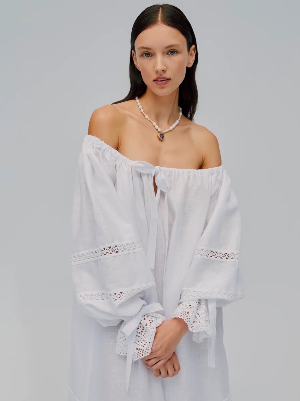 Sleeper brand Romantica Lounge Dress in White